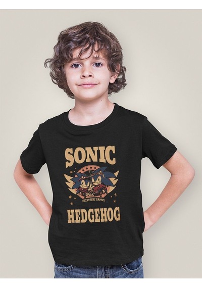 Sevbano Tasarım Sonic The Hedgehog Baskılı Unisex Çizgi Film Çocuk Tişört SIYAH