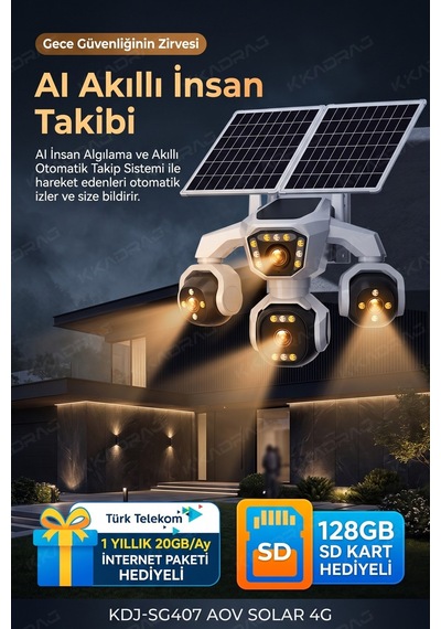 4 Kameralı - Solar Panelli 16000 Mah. Turk Telekom Yıllık Hat - 20mp Güvenlik Kamerası Tt20