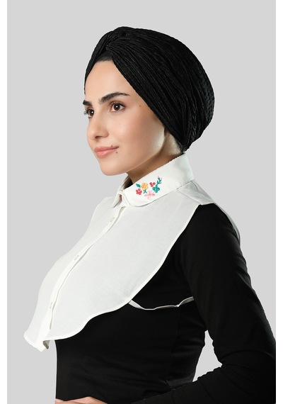 Hürrem Bone Krem Gömlek Yakalı Boyunluk Terikoton Nakışlı Çiçek Desenli 1023 40 Krem