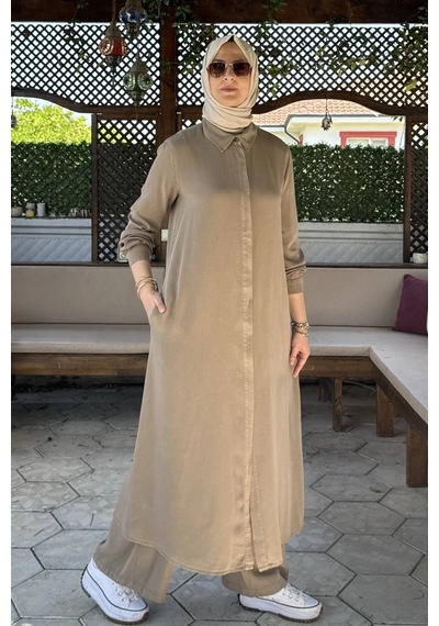 Rabia Şamlı Elif Pantolonlu Takım Vizon Normal