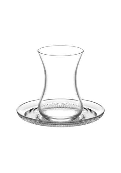 Lav Buket Cam Çay Seti 6 Kişilik 135 ml (6 Çay Bardağı, 6 Çay Tabağı)
