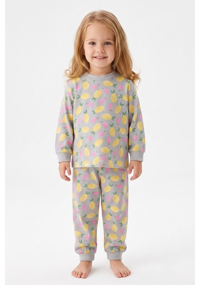 Modanıno %100 Pamuk Ve Baskılı Kız Çocuk Pijama Takımı 9-36 Ay 12741ıs Gri