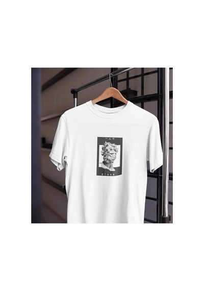 Tarzsokak Unısex Kadın Erkek Alone Yalnız Heykel Mitoloji Dönem Eski Nesne%100 Pamuk Siyah Beyaz T-shirt