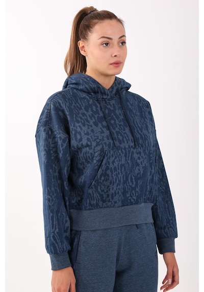 Maraton Sportswear Oversize Kadın Kapşonlu Uzun Kol Basic Navymelanj Sweatshirt 21423-navymelanj