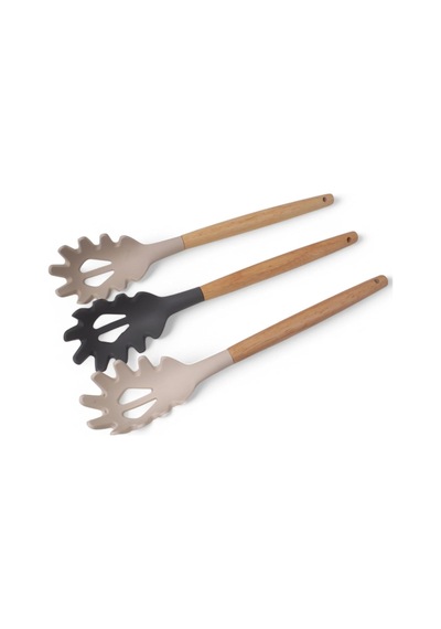 Ayrex Bambu Saplı Silikon Makarna Servis Kaşığı Isıya Dayanıklı, Yapışmaz, 3 Renk Seçenekli, 27cm Uzu