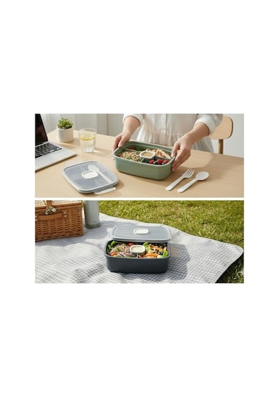 Viosstore Sızdırmaz Lunch Box 3 Bölmeli Yemek Kabı Öğle Yemeği Kutusu Saklama Kabı Bpa İçermez Beyaz
