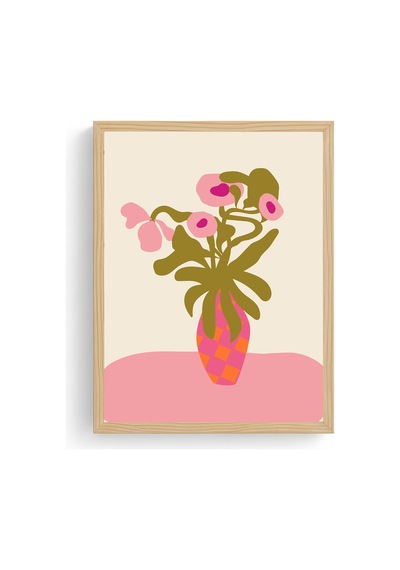 Doğal Ahşap Çerçeveli Retro Çiçekli Tablo - Vintage Floral Huhu2065