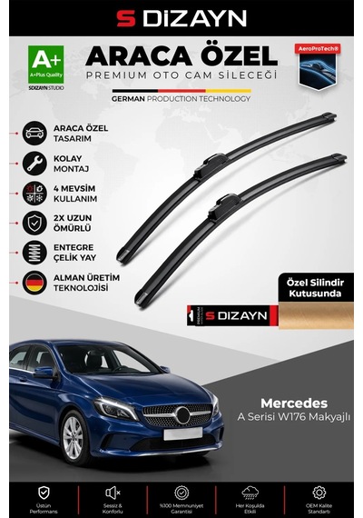 S-dizayn Mercedes-benz A Serisi W176 Makyajlı Ön Cam Silecek Seti 2015-2018 Premium Araca Özel 60-48