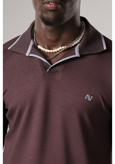 Advante Slimfit Düğmesiz V Polo Yaka Likralı Uzun Kol Mevsimlik Sweatshirt Koyu Kahverengi