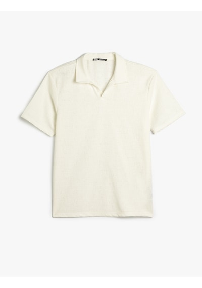 Koton Pamuklu Regular Fit V Polo Yaka Kısa Kollu Tişört Ekru 5sam10024mk Ekru