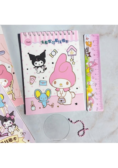 Spiral Not Defterli Cetvelli My Melody Kuromi Model Normal Ve Şeffaf Sticker Dergisi - Model 2 Çok Renkli