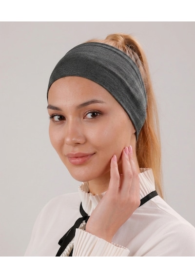 Alivascarf Kaymayan Silikonlu Bandana Bone Siyah - Kadın Tesettür Dikişsiz Kaymaz Geçme - Sportif Saç Bandı Antrasit