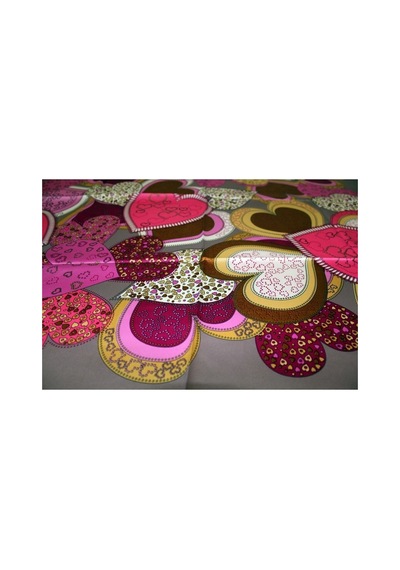 Tikitonki Kalp Desenli Kare Kesim Saten Bej Rengi Eşarp - 90x90 Karışık Karışık