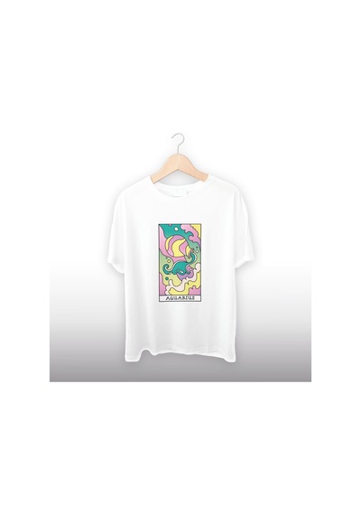Kova Burcu Temalı Unisex Tişört Beyaz