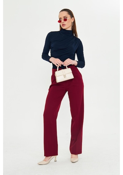 Lovelf Gold Aksesuarlı Bol Paça Pantolon Bordo Bordo