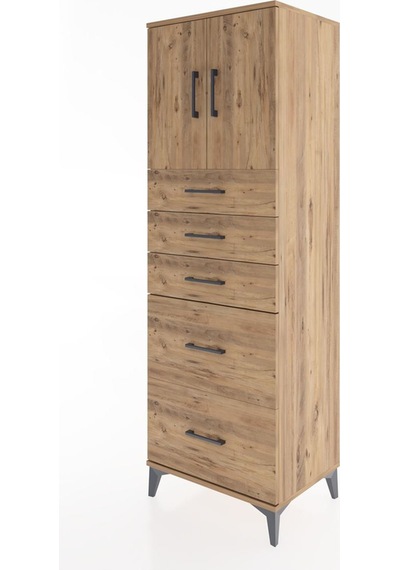 Hyperion Dolap Tek Raflı 5 Çekmeceli 2 Kapaklı 60x44x182 Çam-çam Çam
