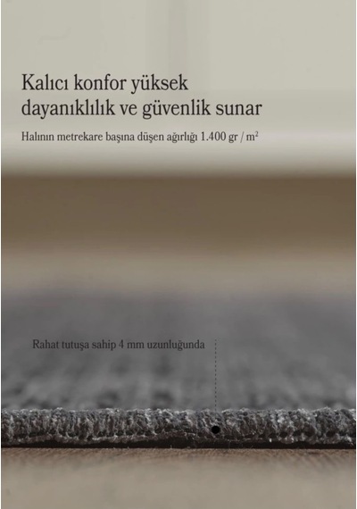 Bohem Tarz Dekoratif Pamuk Taban Şönil Kilim Antrasit Renk Halı