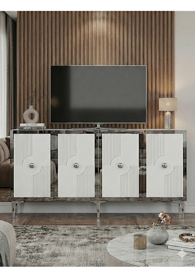 Ka1526bts Pega Konsol Ve Tv Sehpası Beyaz-traverten-silver 150cm