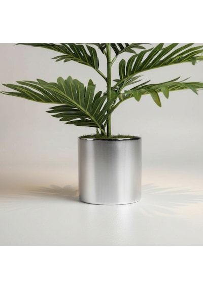 100 Cm Yapay Areca Palmiyesi Premium Dekoratif İç Mekan Bitkisi Metal Gümüş Saksı Yeşil