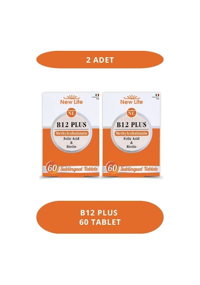 New Life B12 Plus 60 Dilaltı Tablet - Metilkobalamin - Biotin - Folik Asit 2 Adet