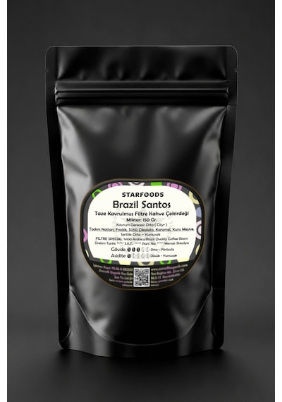 Brazil Santos Taze Kavrulmuş Nitelikli Çekirdek Kahve 150 Gr. Brezilya Santos %100 Arabica Filtre Kahve Çekirdeği