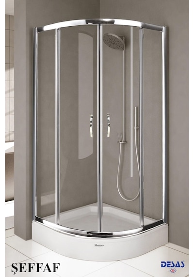 Desaş Shower Teknesiz Oval Şeffaf Desensiz Cam Duşakabin 90 x 90 5 MM Gümüş