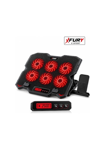 Fury E-sport Laptop Soğutucu 6 Fanlı Lcd Kontrol Panel Ayarlanabilir Dizüstü Bilgisayar Soğutma Fanı