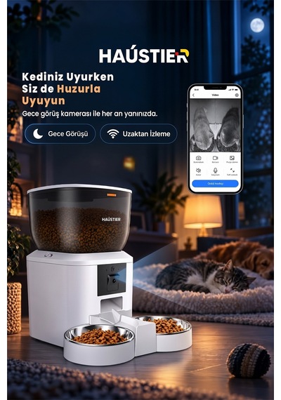 Qq029-dual Kameralı 1080p Gece Görüş, Akıllı Otomatik Kedi Mama Kabı, 2.4ghz/5ghz, 4lt, Metal Kase