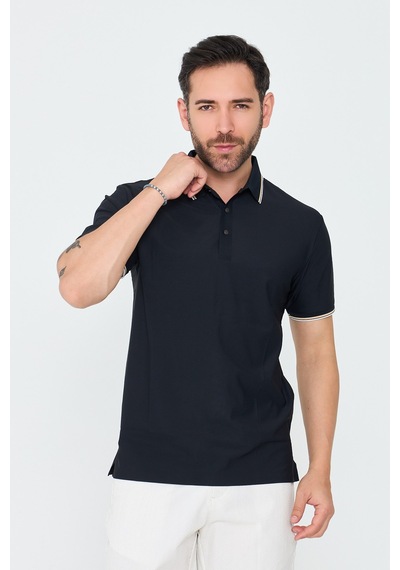 Siyah Düğmeli Polo Yaka Erkek Tişört