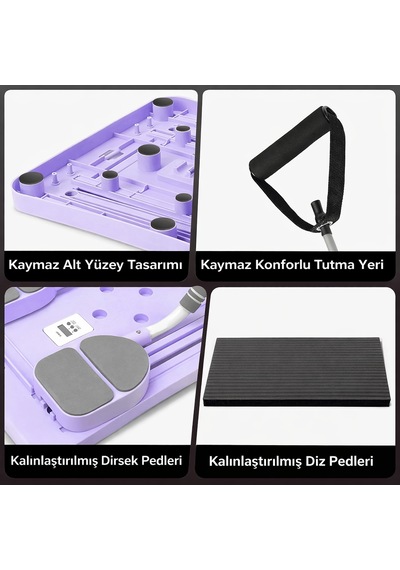 Profesyonel Çok Fonksiyonlu Katlanır Plank Ve Şınav Tahtası - Tüm Vücut Antrenman Seti Mor
