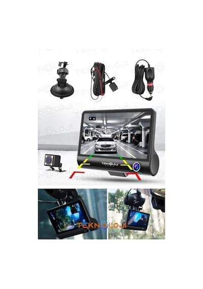 Araç İçi Kamera 4'' Lcd Ekran 3 Kameralı 170 Geniş Açı 1080p G-sensör Gece Görüşlü Uyumlu Yol Kayıt