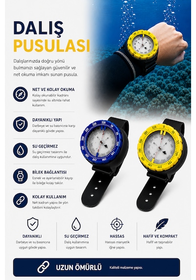 Dalış Pusulası Compass Mavi - Siyah