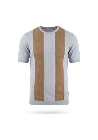 Jakarlı Pamuklu Desenli Triko Tshirt Mavi