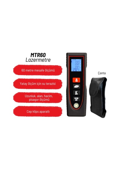 Tr Texta Mtr60 Klipsli Lazerli Mesafe Ölçer 60 Metre