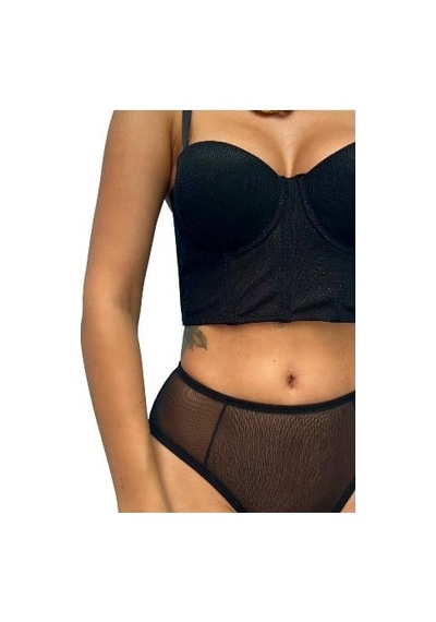 Onsekiz18shop Destekli Mor Simli Pırıltılı Siyah Büstiyer Takım
