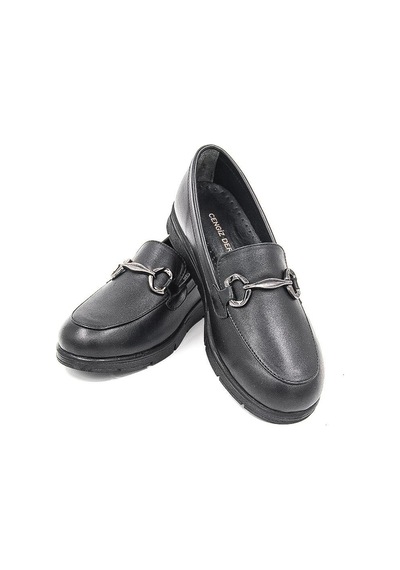 De Scario 449 Deri Toka Detaylı Kadın Loafer Ayakkabı - Siyah Siyah