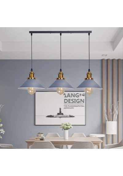 Rsylight Retro Dekoratif 3 Lü Gri Rustik Metal Sarkıt Avize 60 Cm