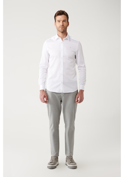Avva Erkek Beyaz Gömlek Klasik Yaka %100 Pamuk Saten Slim Fit Dar Kesim  B002006 Beyaz