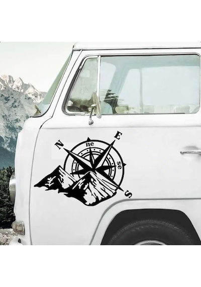 Pusula Ve Dağ Sticker - 4x4 Off Road Pickup Sticker - Araba Oto Motosiklet Karavan Cam Sticker - 00268 20x15 Cm