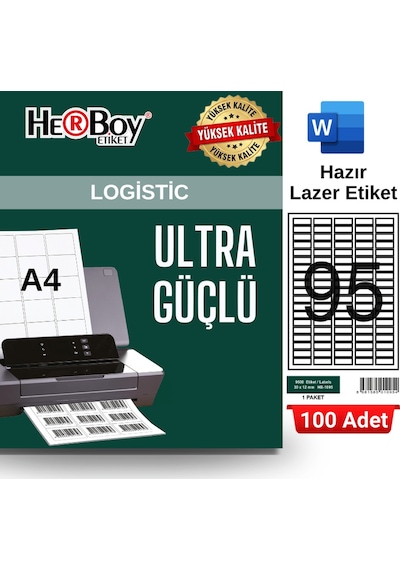 Herboy Hb-1095 30 X 12 Mm A4 Laser Etiket 100 Adet