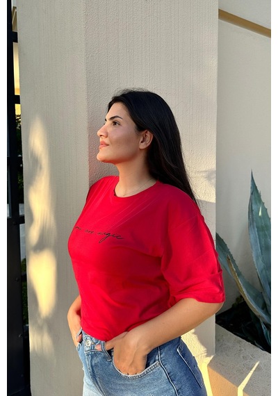 Kırmızı Renk You Are Magic Baskı Unisex Oversize T-shirt Kırmızı