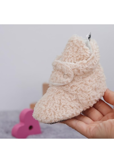 Teddy Bebek Pandufu, Kaydırmaz Taban, Organik Pamuk Astar, Ev Kreş Ayakkabısı Beyaz - Turkuaz