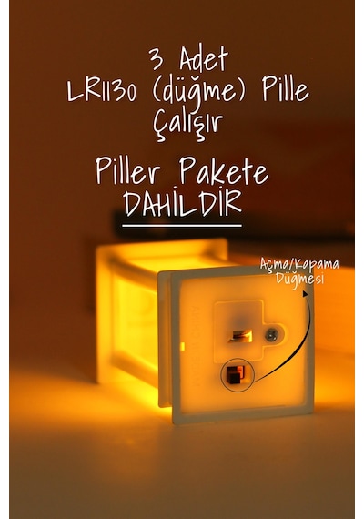 3 Adet Led Mum Mini Dörtgen Tip Pil Dahil Dumansız Alev Ledli Yapay Dekoratif Mum Işığı Altın Pt434 Altın