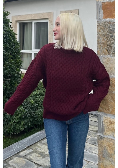 Madmext Bordo Bisiklet Yaka Örme Triko Kazak Mg2262 Bordo