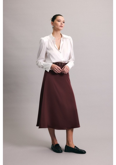 Sateen Kemerli Saten Etek - Bordo-137014 Bordo