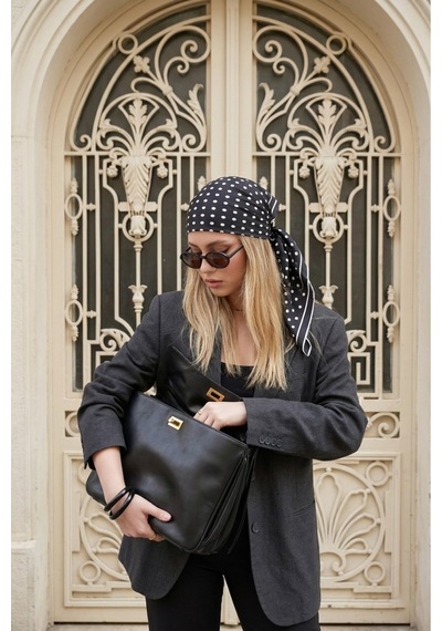 Tarzını Seç Siyah Beyaz Puantiye Model Fular Bandana Şal Estascarf 70x70 Cm