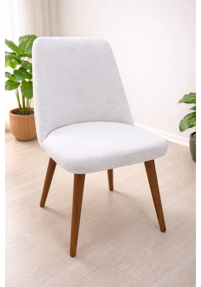 Oval Sandalye Kılıfı Büyük Oval Mutfak Sandalye Kılıfı Likralı Yıkanabilir Streç Lastikli 1 Adet Krem