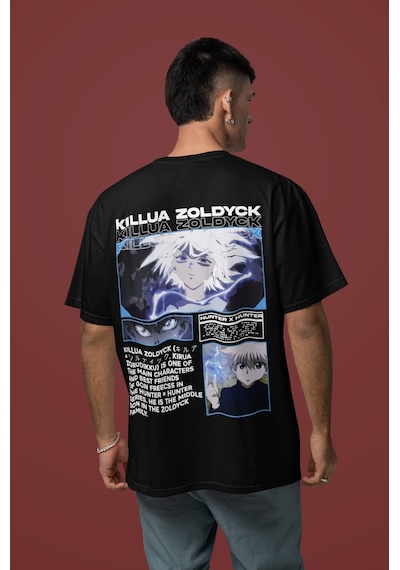 Hunter X Hunter Killua Zoldyck Sırt Baskılı Unisex Oversize Anime Siyah