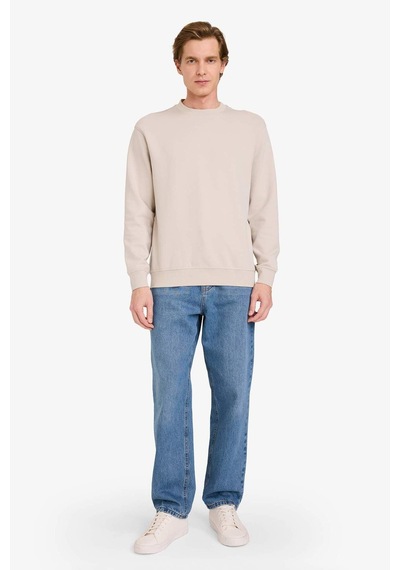 Defacto Bisiklet Yaka Basic Düz Sweatshirt G6721ax25aubg766 Bej-bg766
