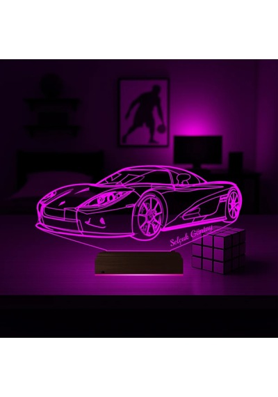 Luvivia Spor Araba Ferrari Tasarım Kişiye Özel 3d Lamba - Masa Gece Lambası Şeffaf